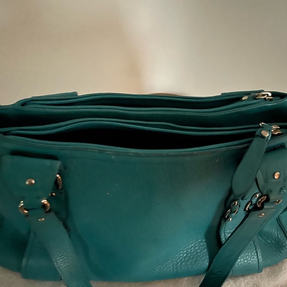 Teal Leather Cole Haan Village F05 Shoulder Bag Purse 15"W X 9"H X 5"D. - Picture 8 of 8